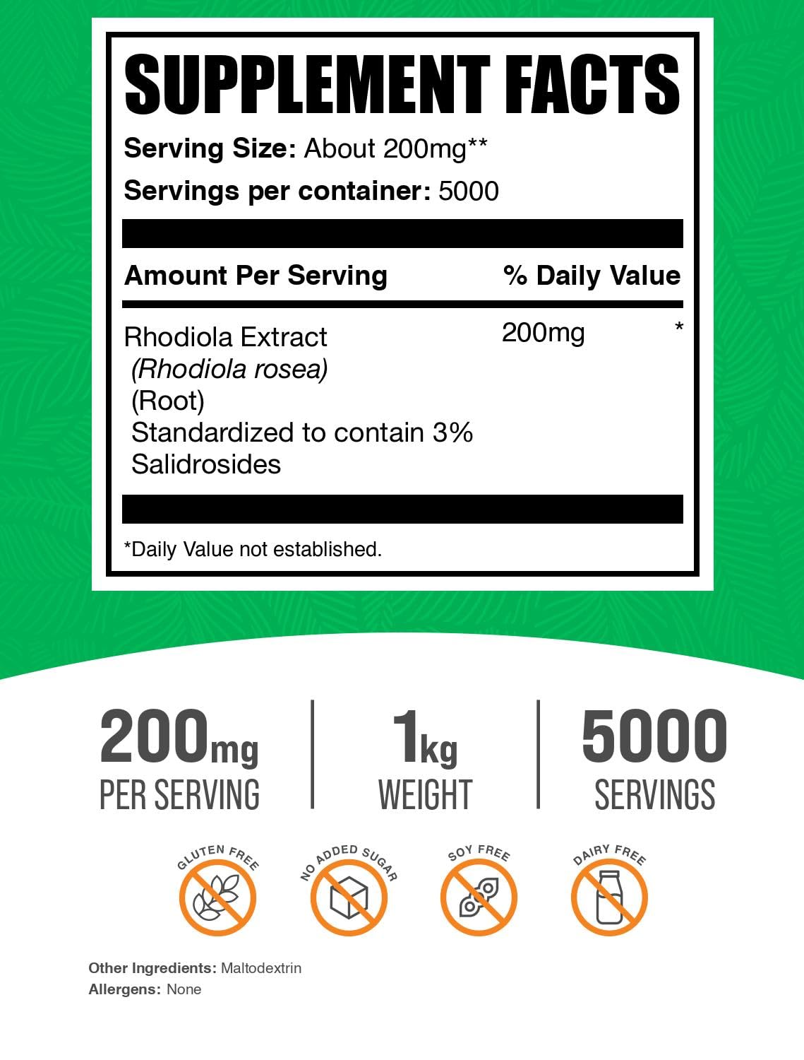 Gluten free rhodiola rosea extract powder label