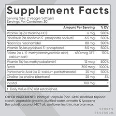 Vitamin B-Complex packaging highlighting gluten-free and soy-free formulation.