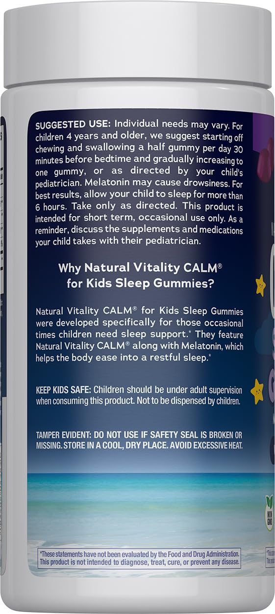 Gluten-free, vegan CALM gummies for kids with stress relief and sleep support, 120-count bottle