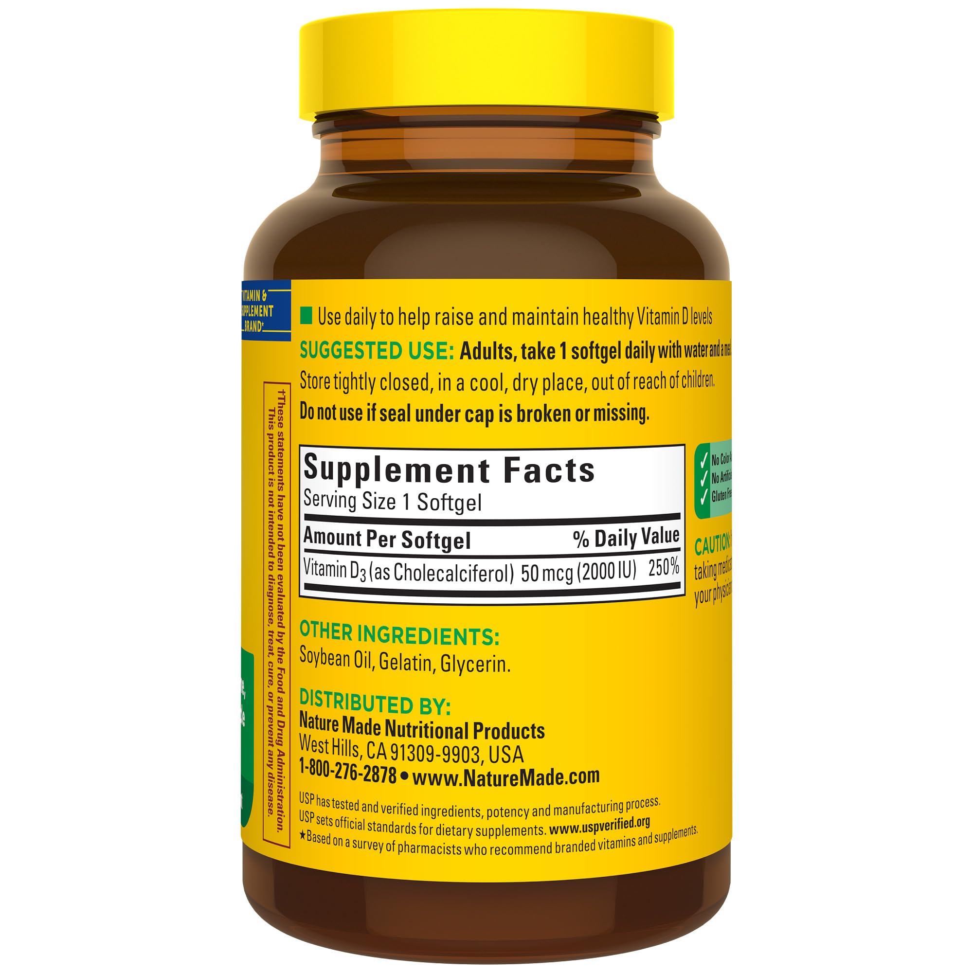 Gluten-free vitamin D3 supplement with no artificial flavors