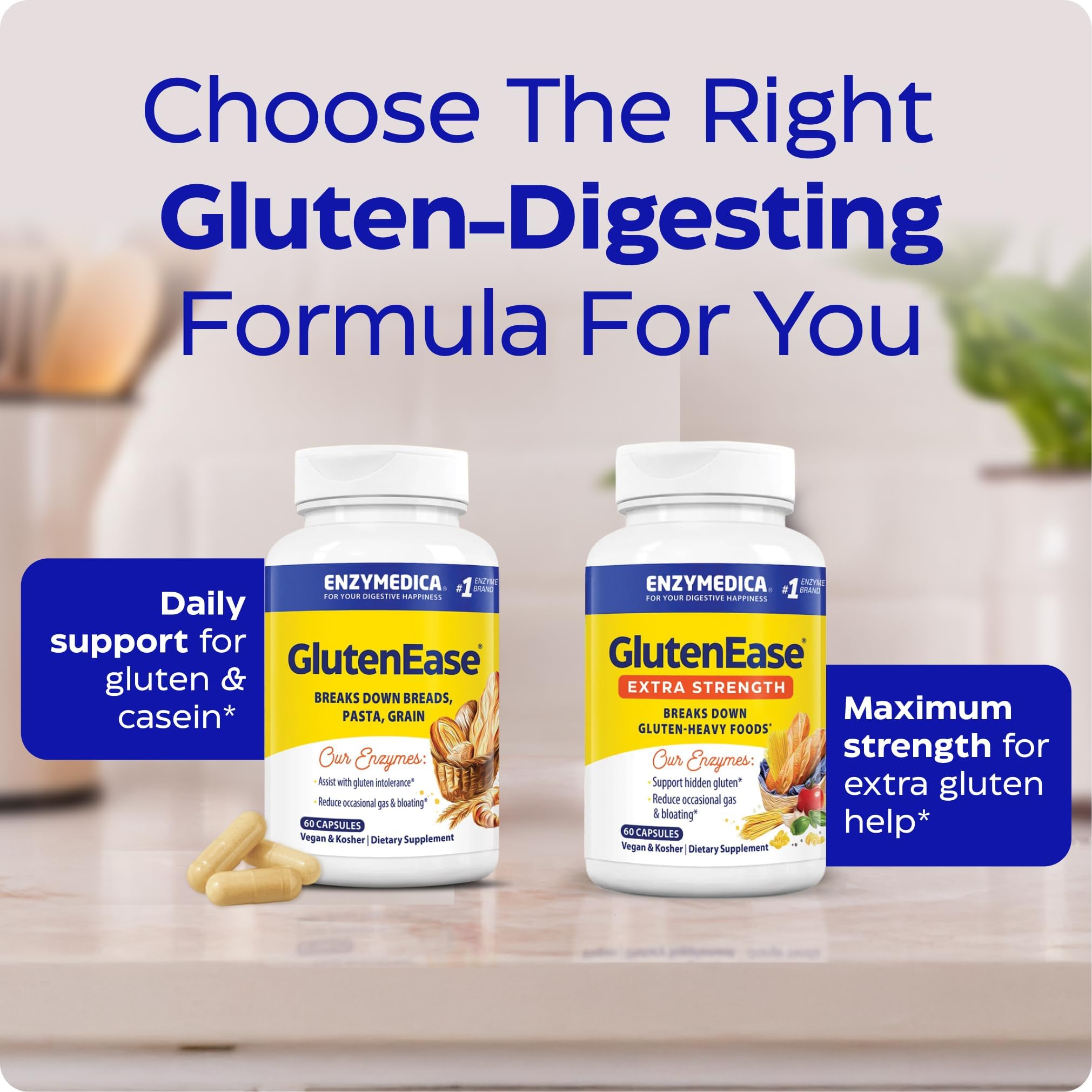 Product image highlighting bloating relief from GlutenEase