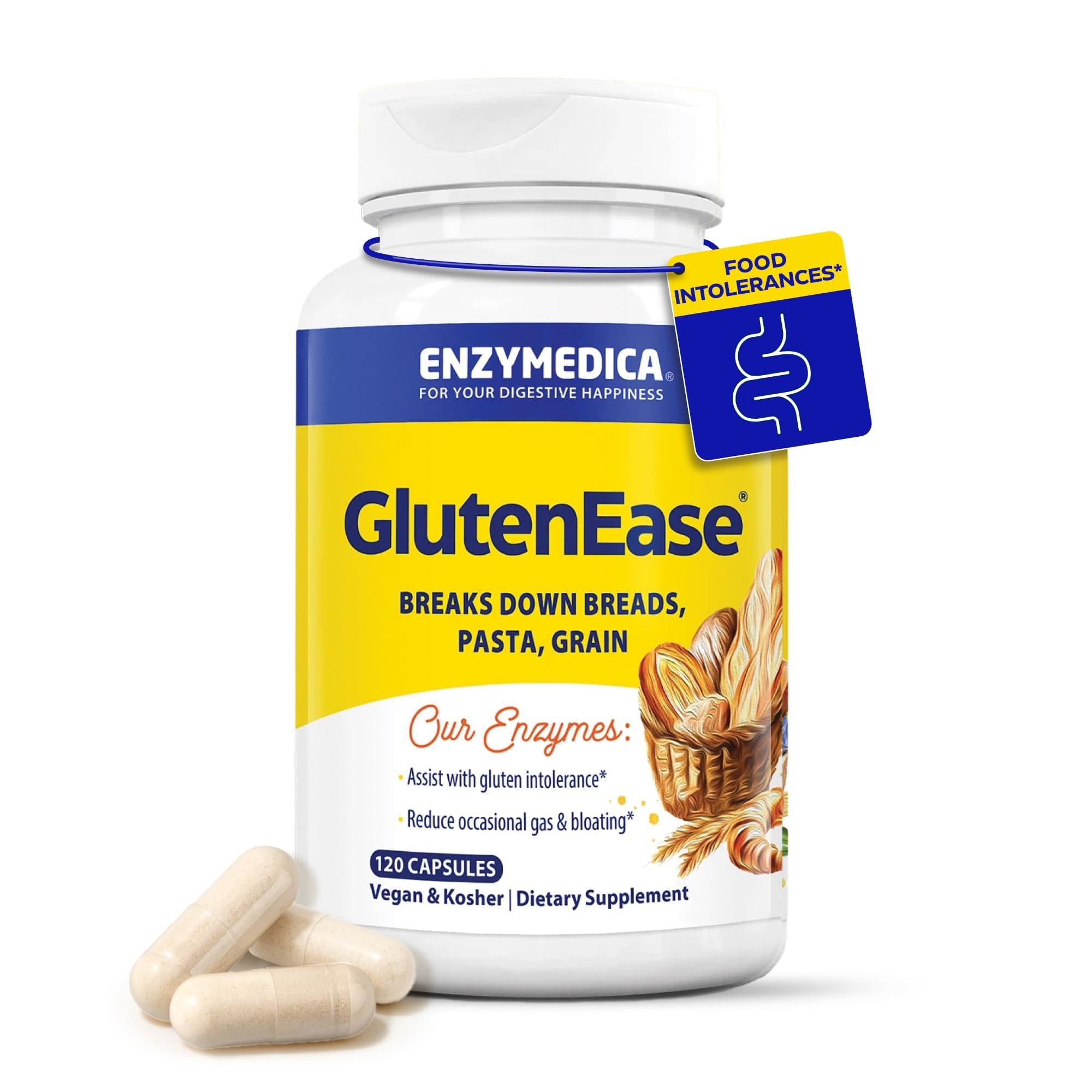 GlutenEase bottle and packaging — 120 capsules