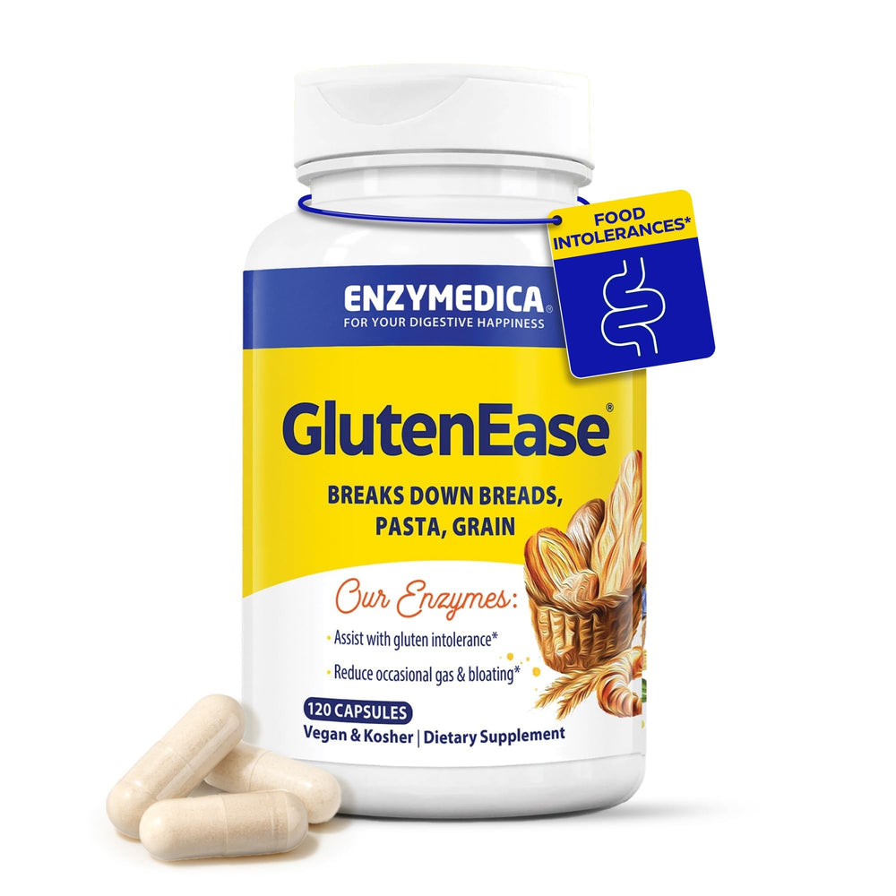 GlutenEase bottle and packaging — 120 capsules