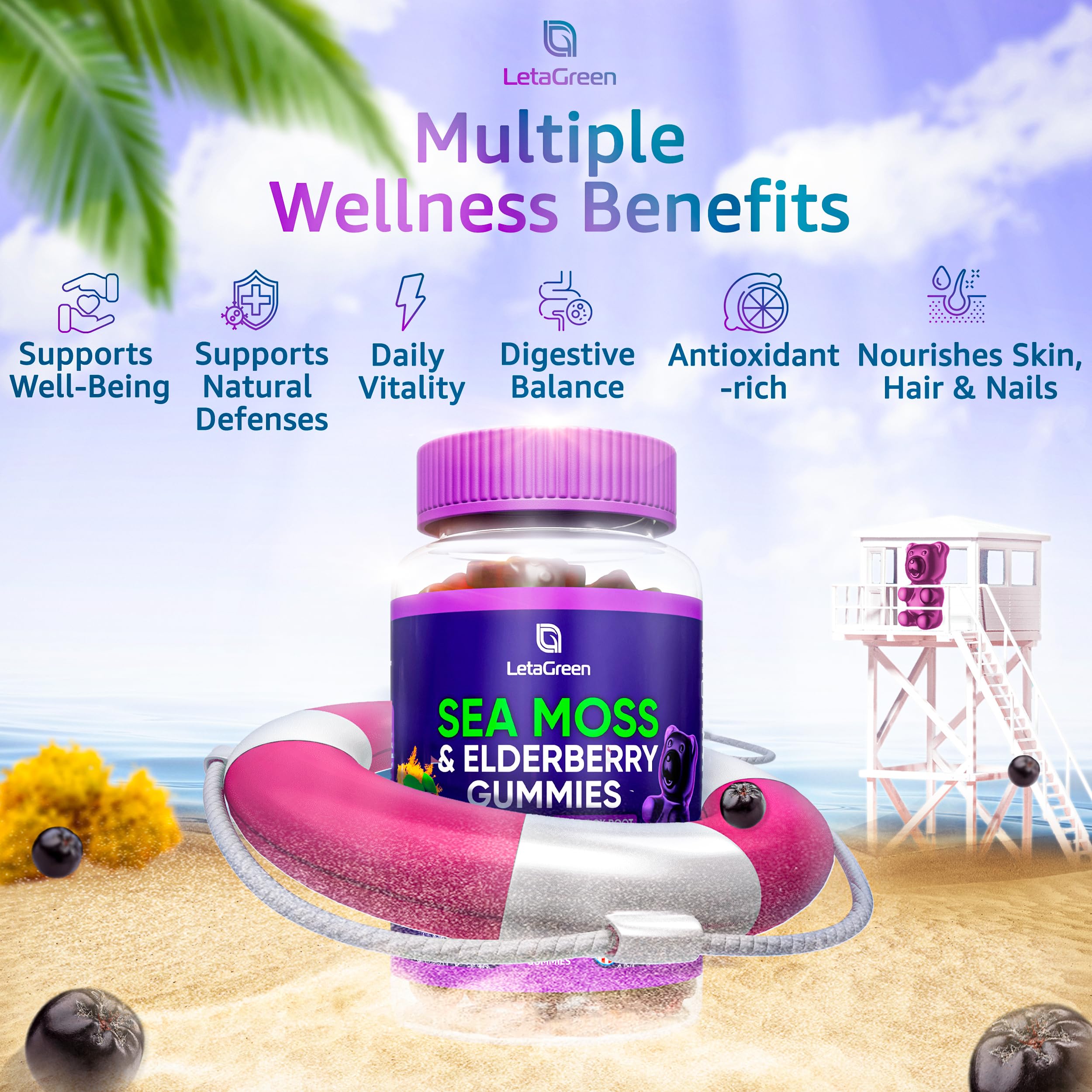 Gluten-free, clean-label sea moss gummies packaging