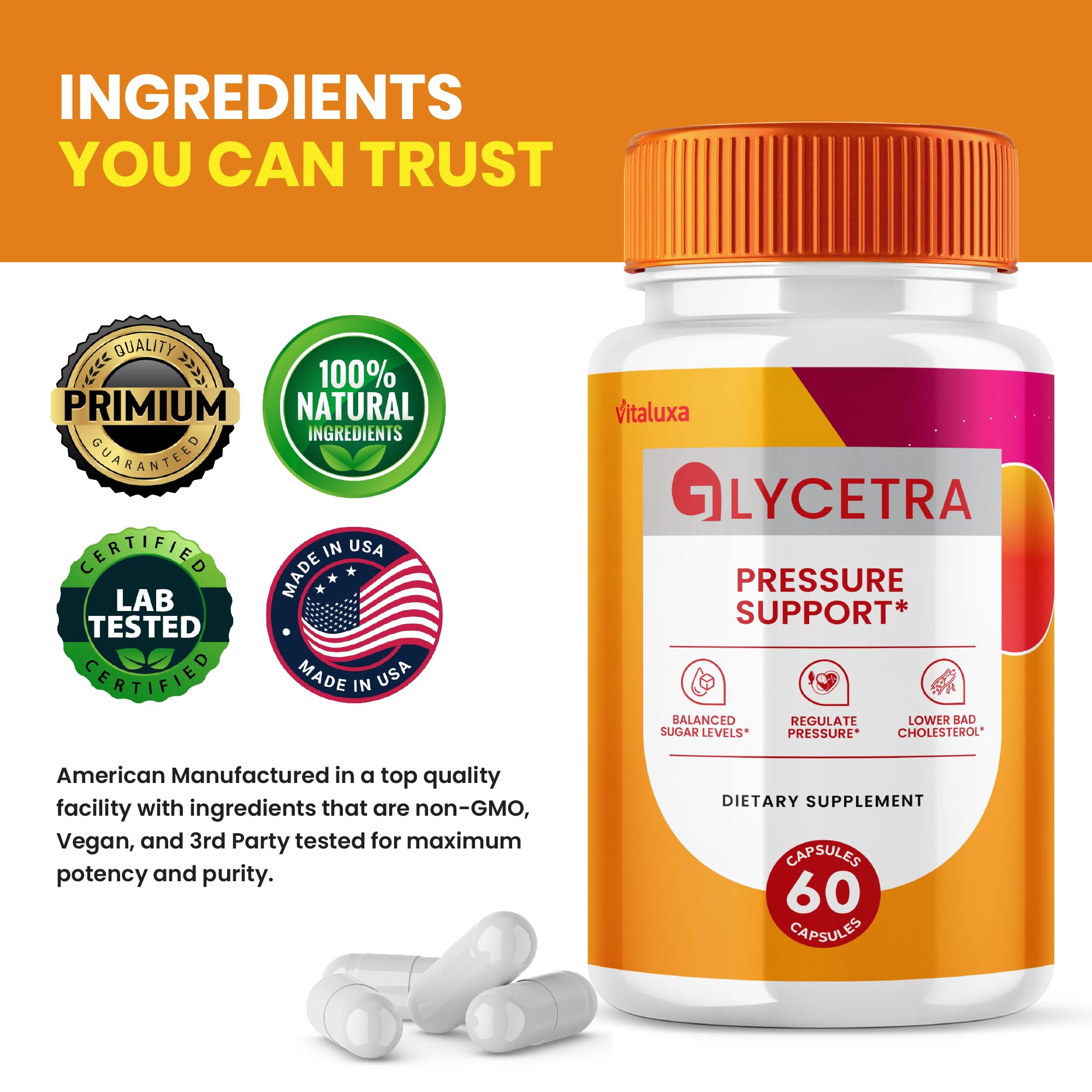 Glycetra capsules arranged with herbal background