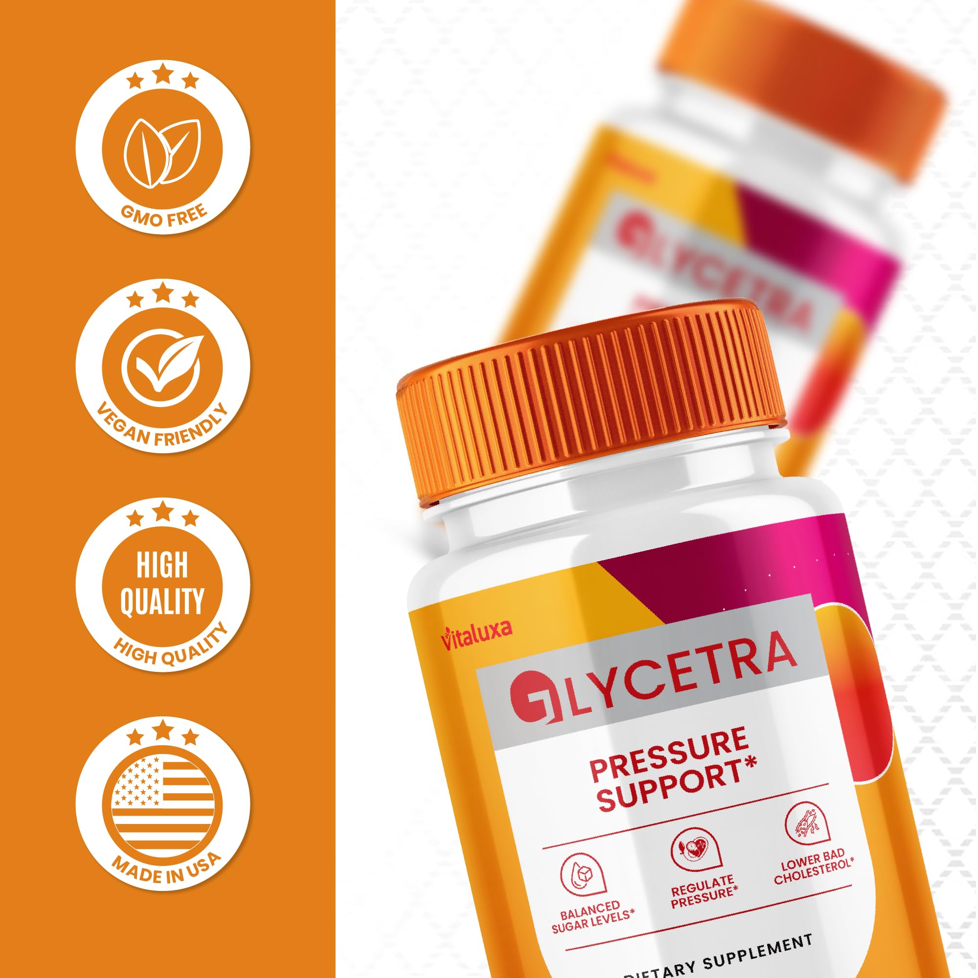 Premium Glycetra Capsules display with health wellness theme