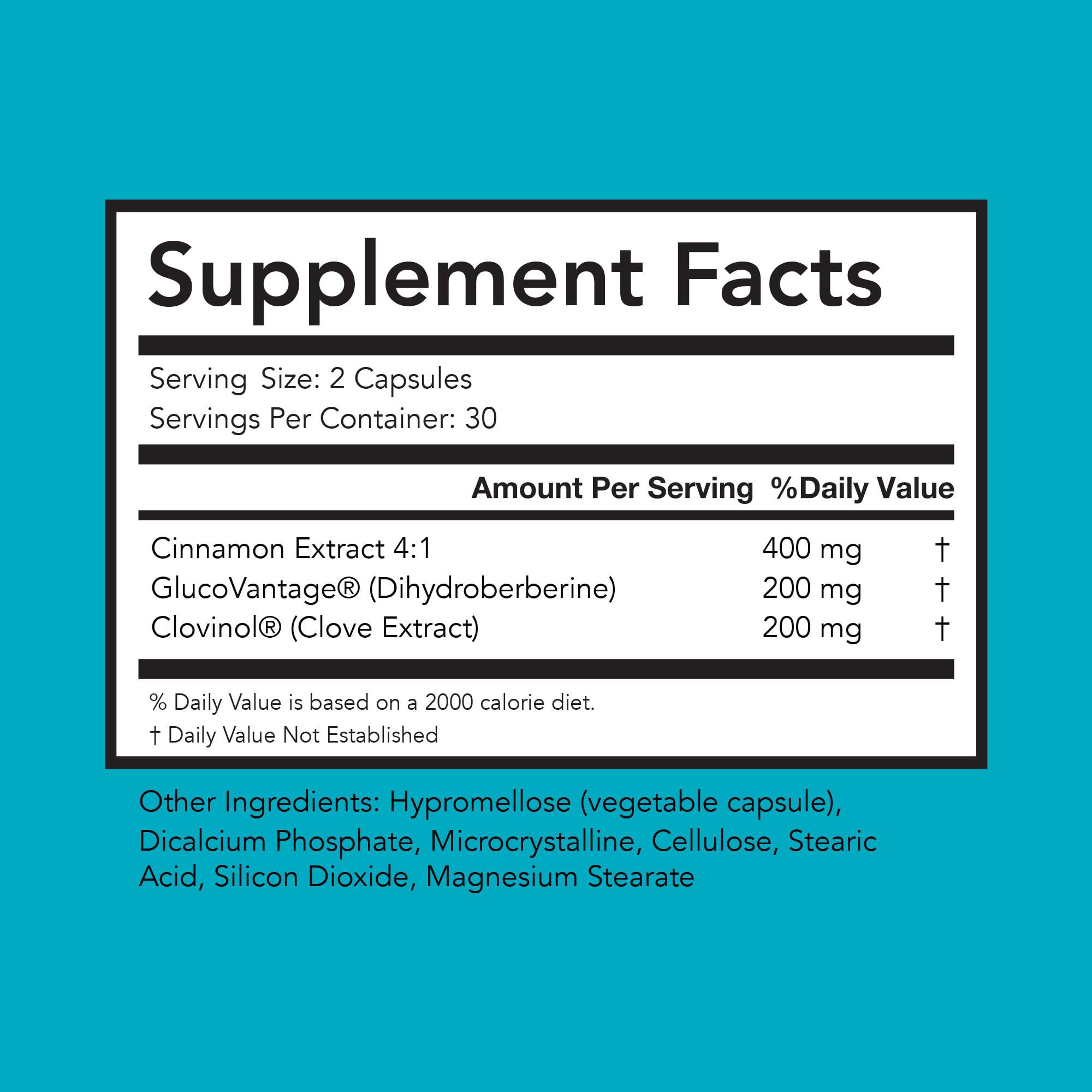 Glycevia label showing ingredients and dosage