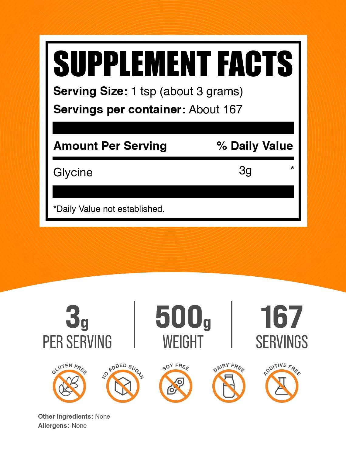 Glycine 3g serving size label
