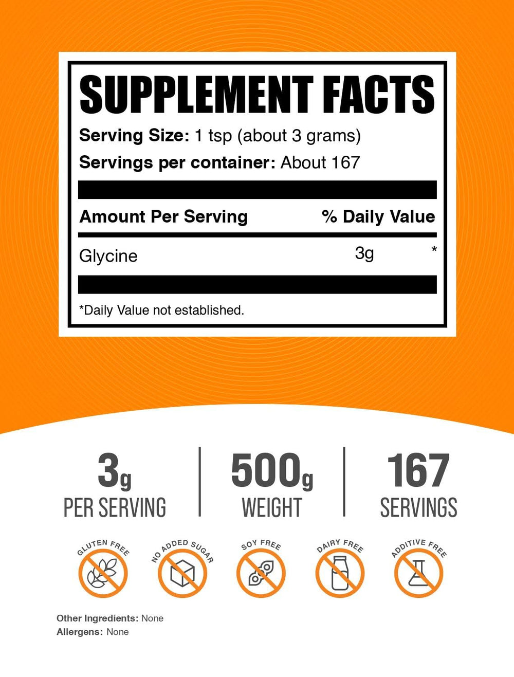 Glycine 3g serving size label