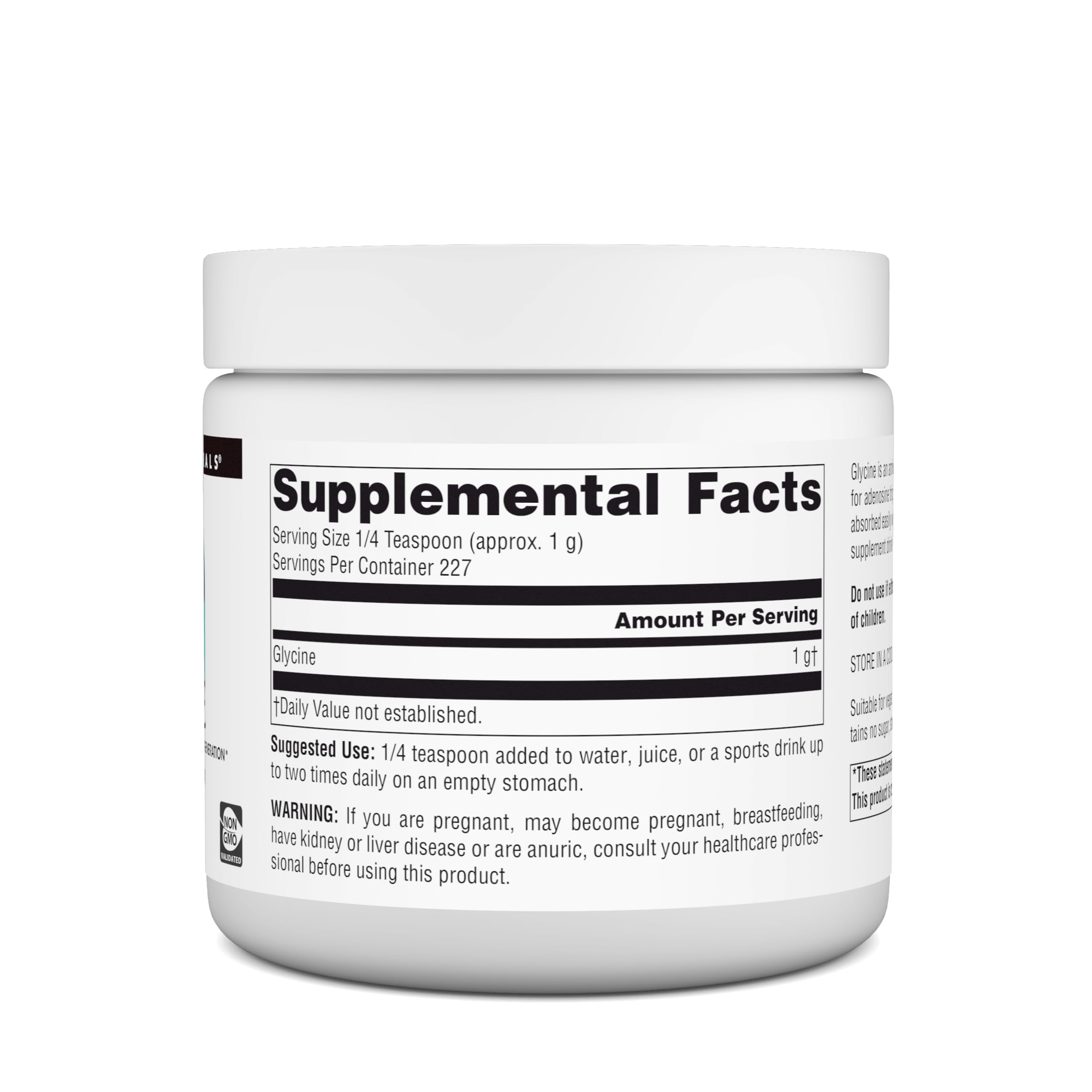 Source Naturals Glycine Powder 8 oz – side view with label
