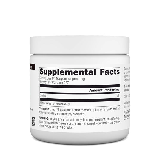 Source Naturals Glycine Powder 8 oz – side view with label