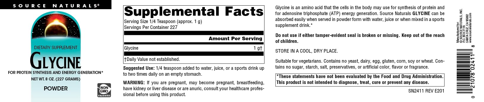 Glycine powder suggested use: 1/4 teaspoon in water, juice or sports drink