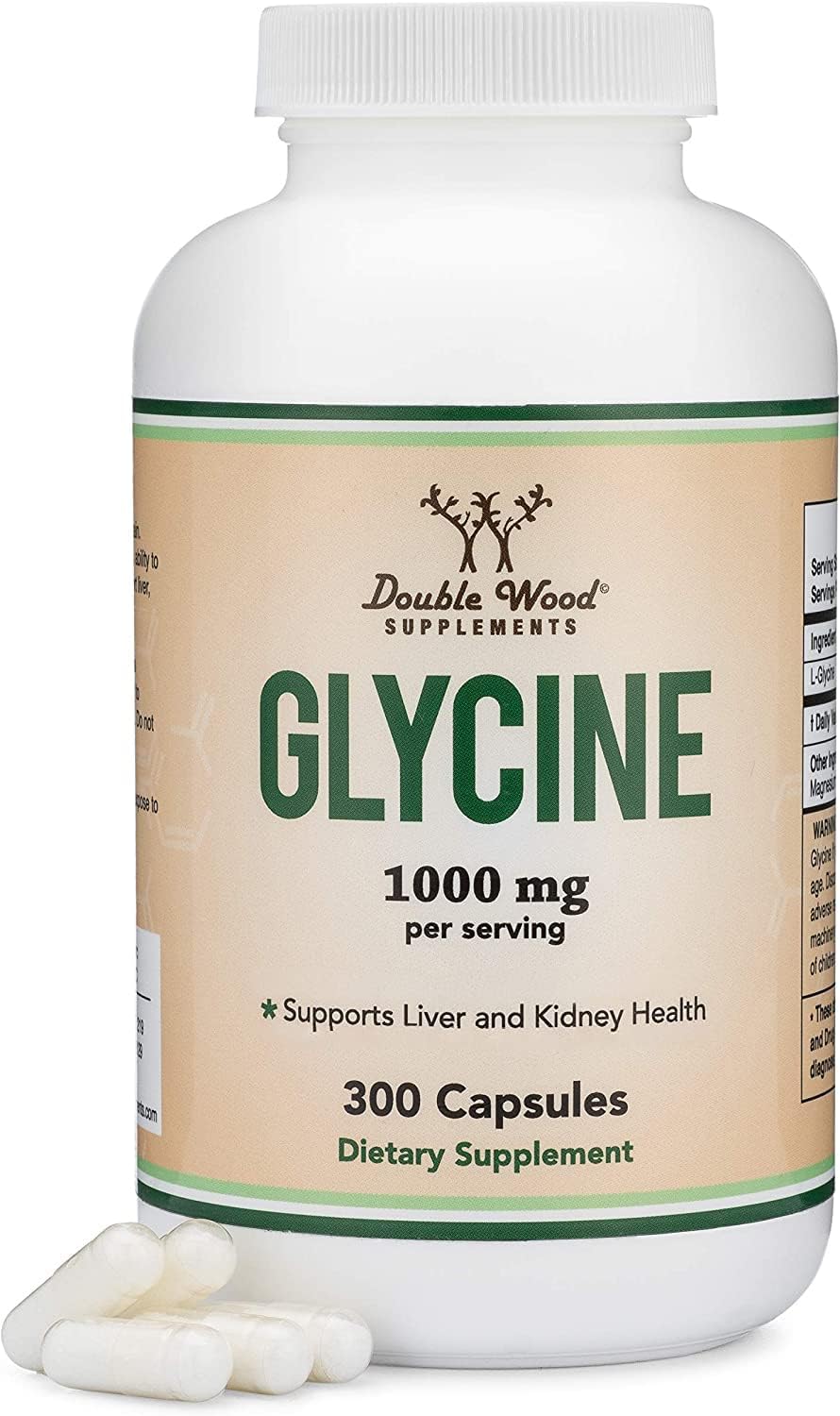 Glycine supplement bottle showing 1000 mg per serving