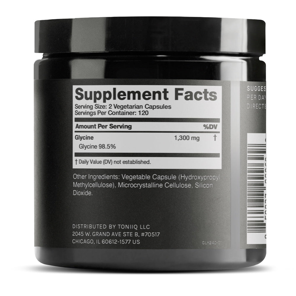 Glycine 1300mg serving chart showing 120 servings