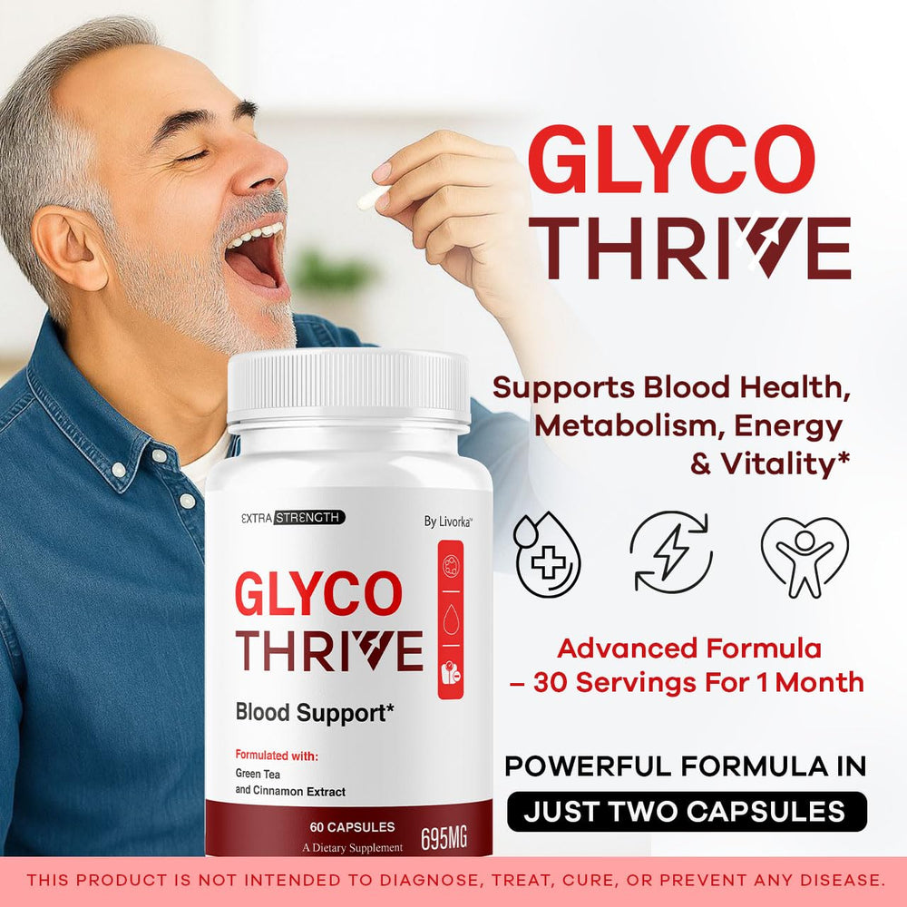 Close-up of Glyco Thrive capsules showing 120-count bottle