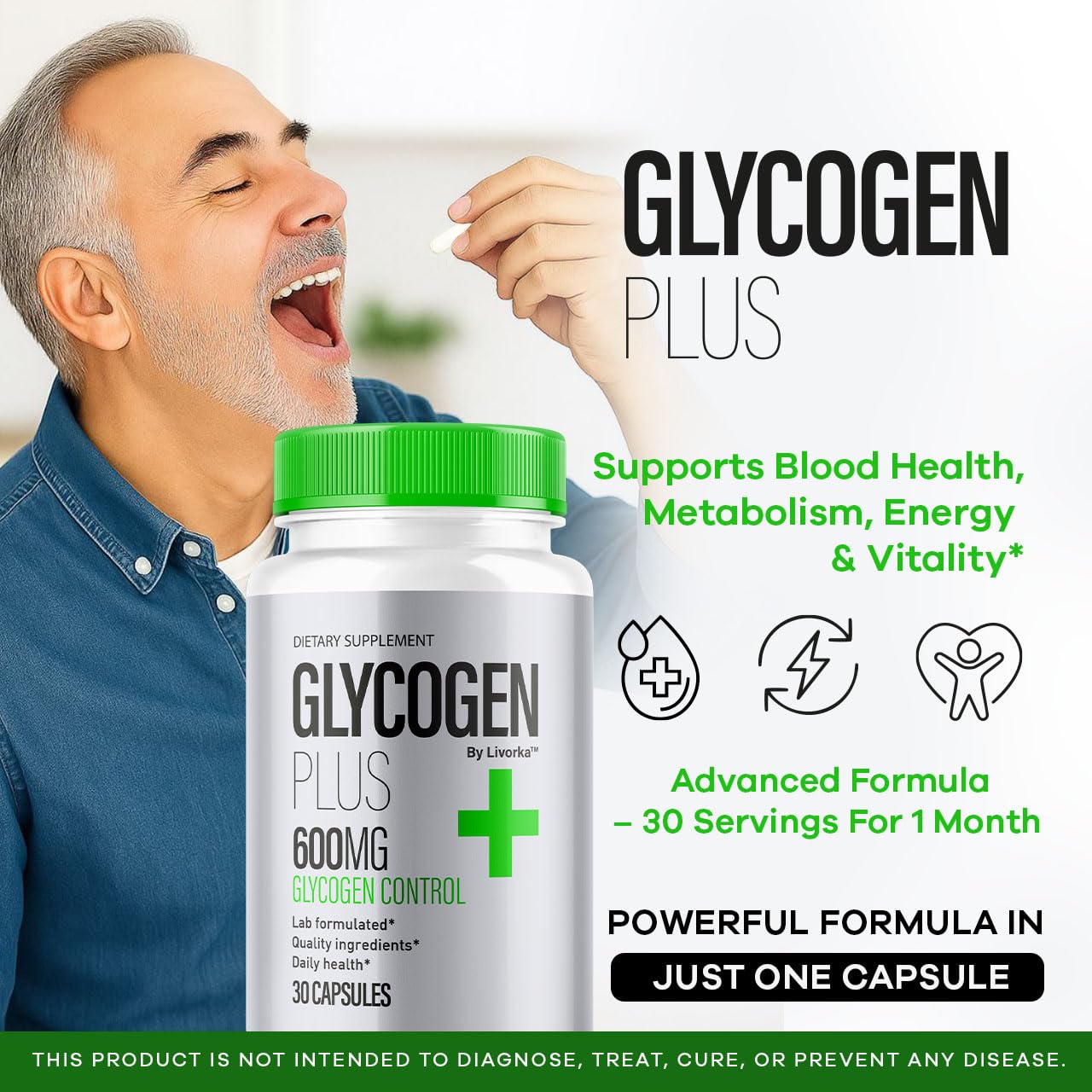 600mg Glycogen Plus capsules bottle close-up