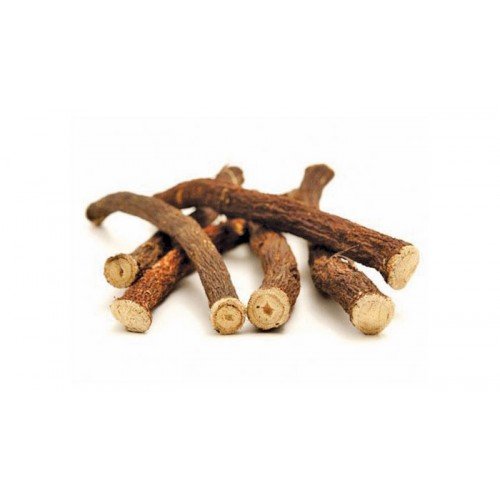 Glycyrrhiza glabra licorice root powder close-up
