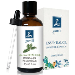 GM Gumili Balsam Fir Needle Essential Oil in amber glass bottle