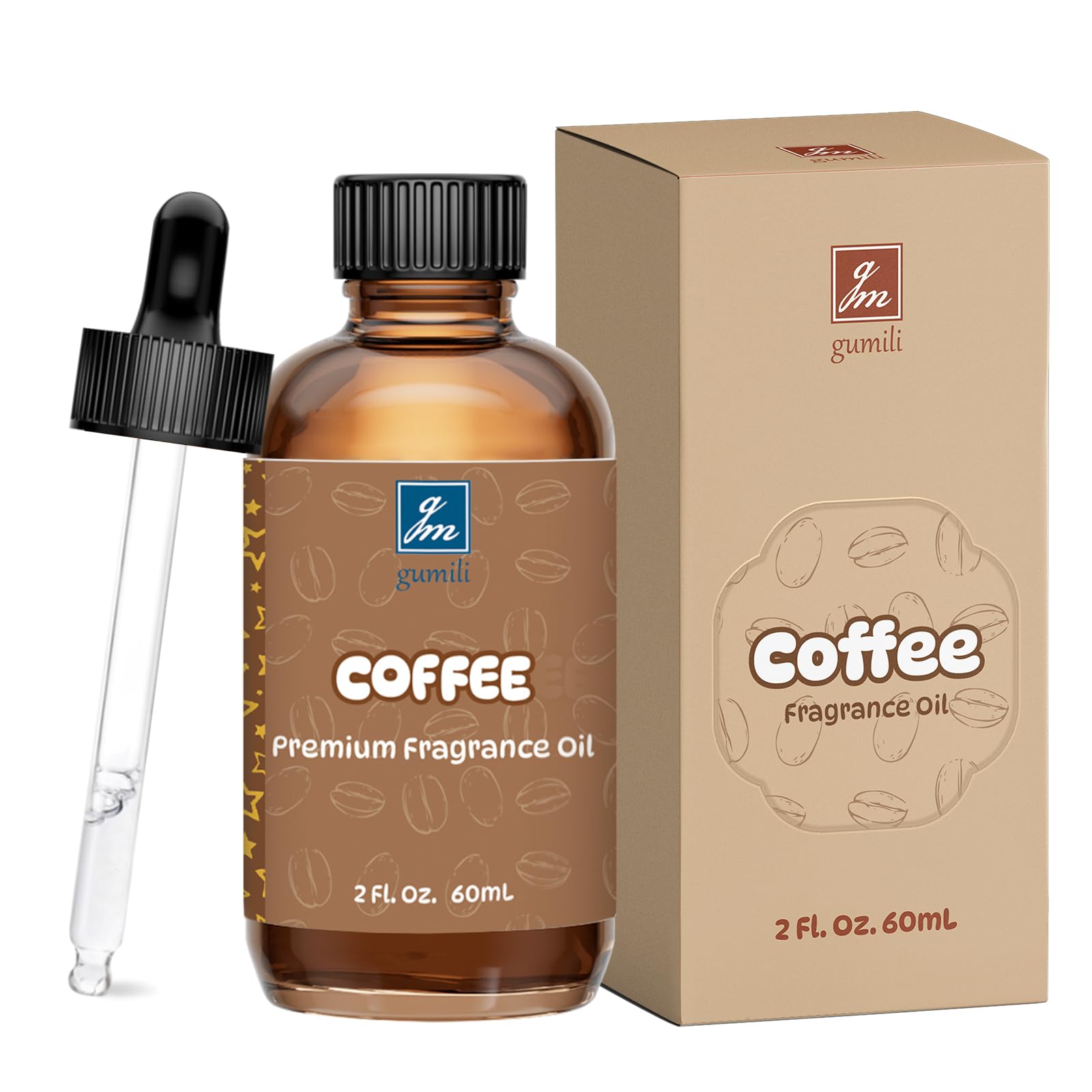 GM Gumili Coffee Fragrance Oil 2oz bottle on wooden surface