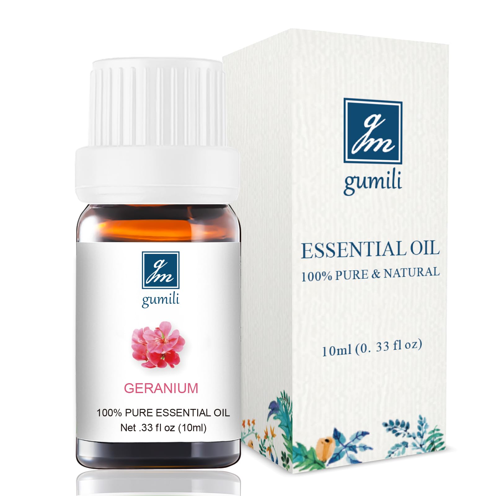 GM Gumili Geranium Essential Oil 10ml bottle close-up