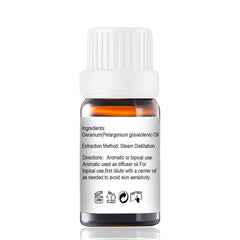 Steam-distilled geranium essential oil in glass bottle