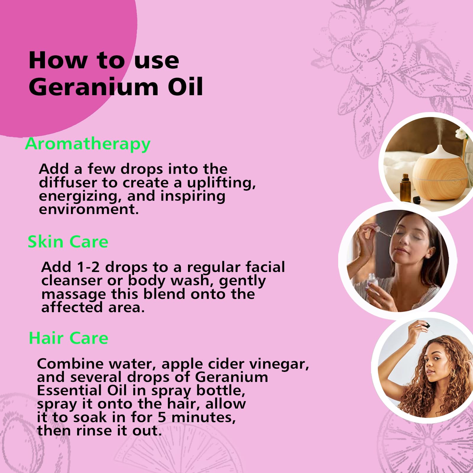 Hair care with geranium essential oil