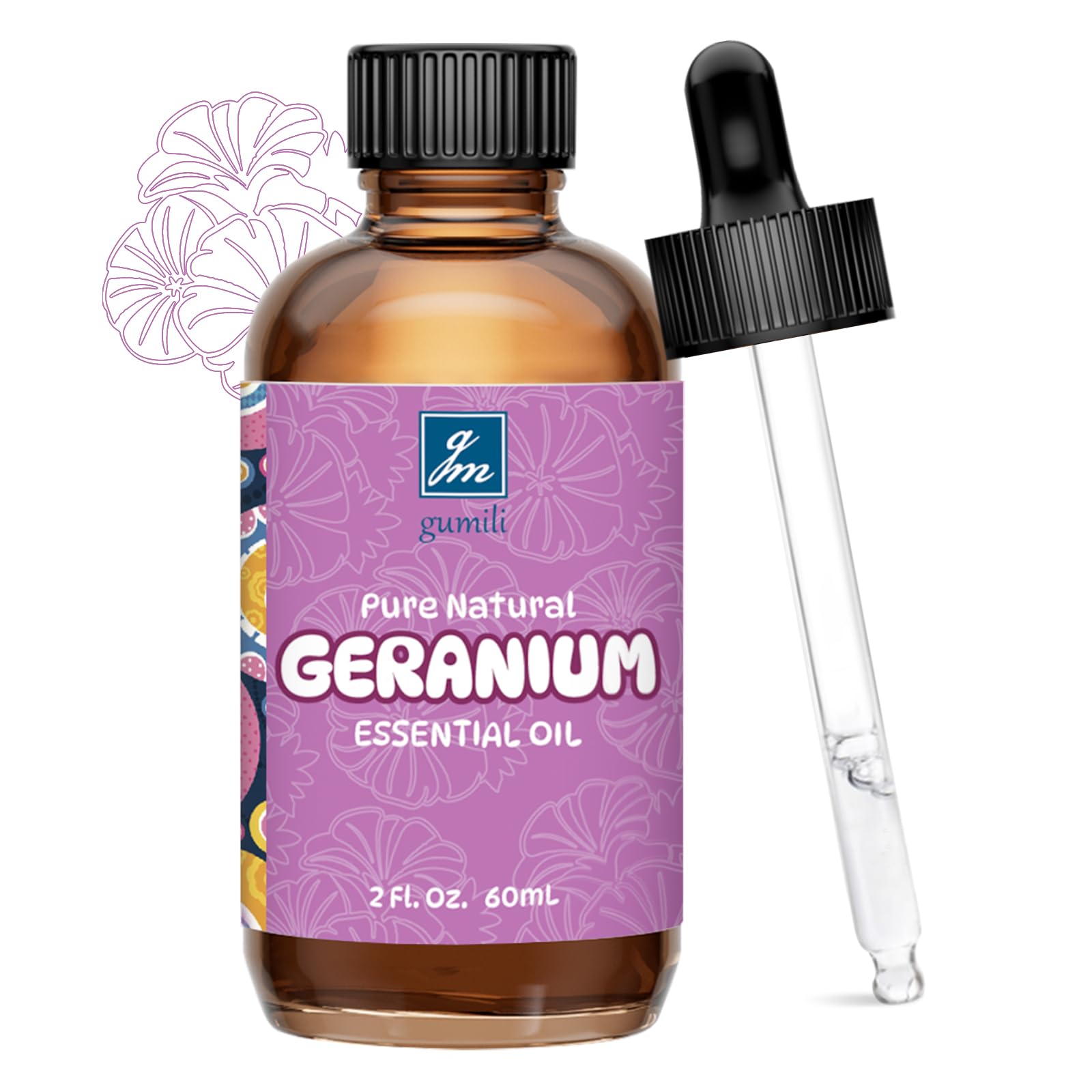 GM Gumili Geranium essential oil bottle 2oz for skin care and diffusion