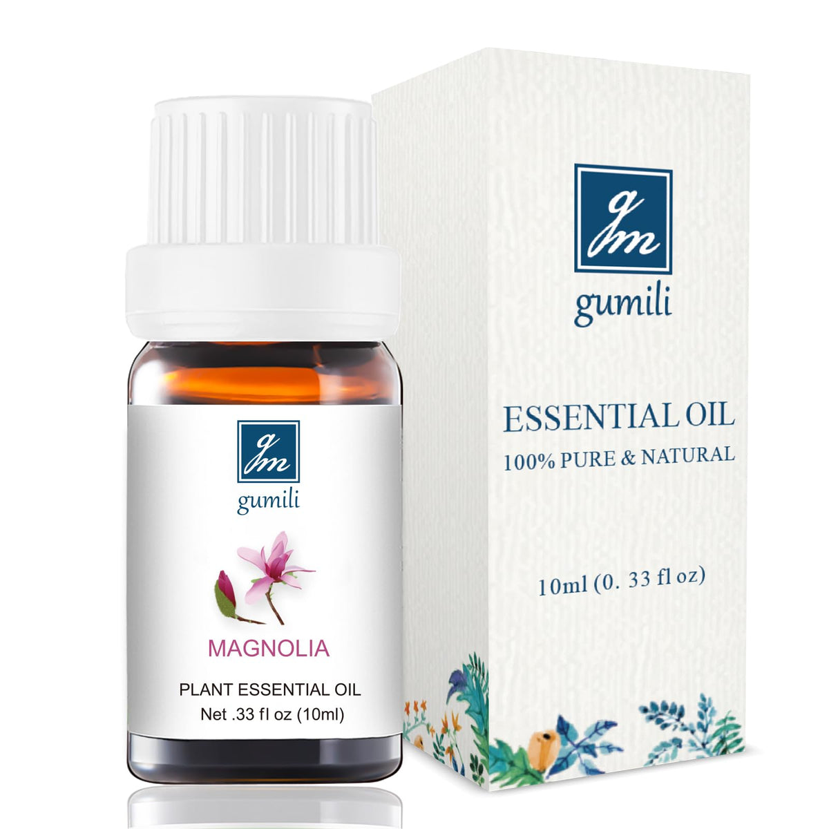 GM Gumili Magnolia Essential Oil bottle - 10mL amber glass with dropper