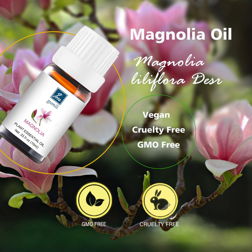 GM Gumili Magnolia Essential Oil label on amber bottle