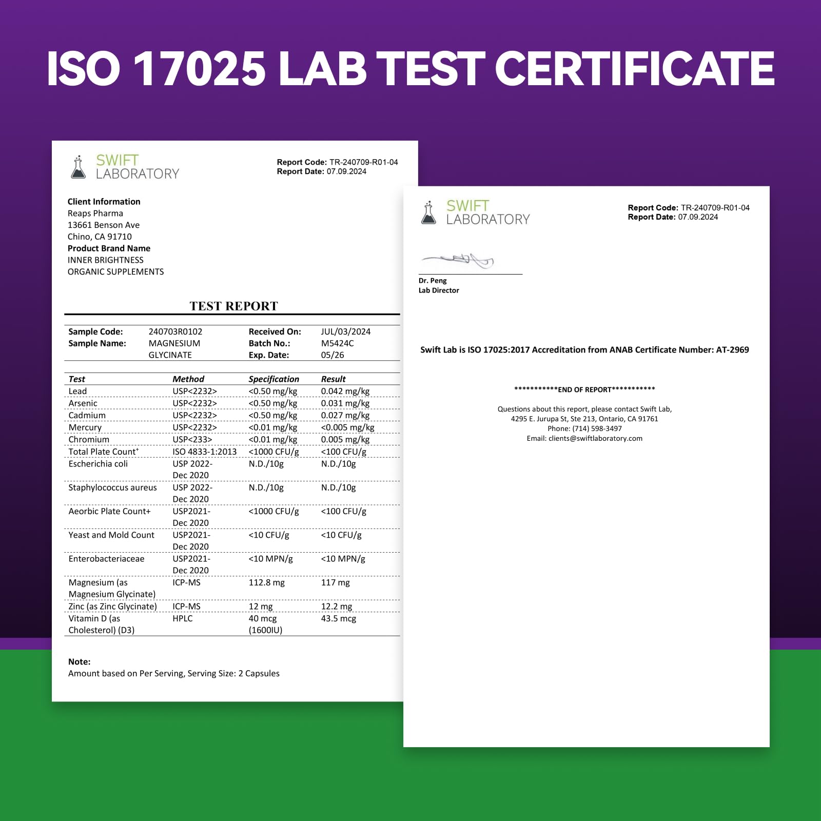 GMP-certified facility and third-party testing seal