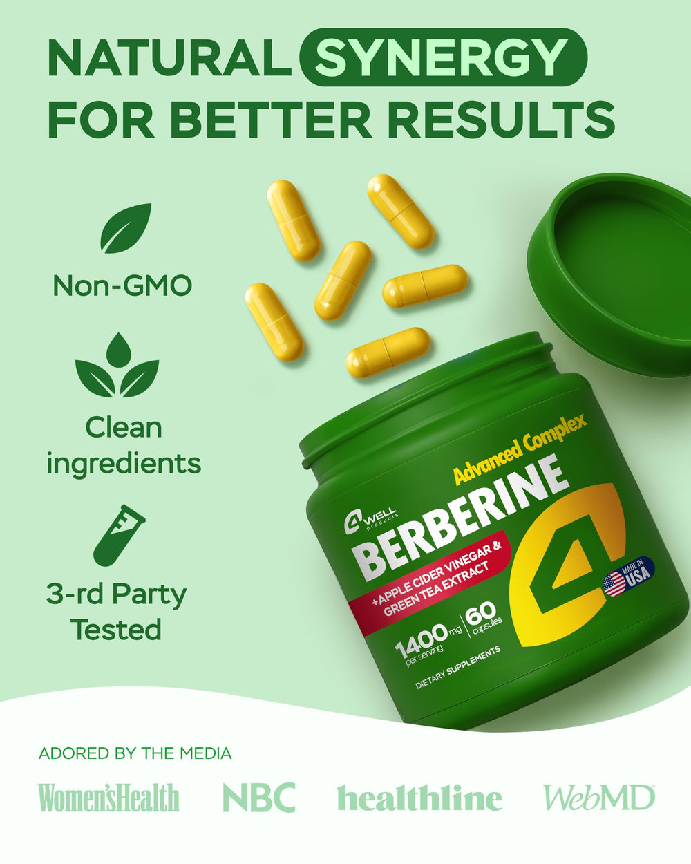 Manufactured in GMP-certified USA facility for Berberine HCl supplement