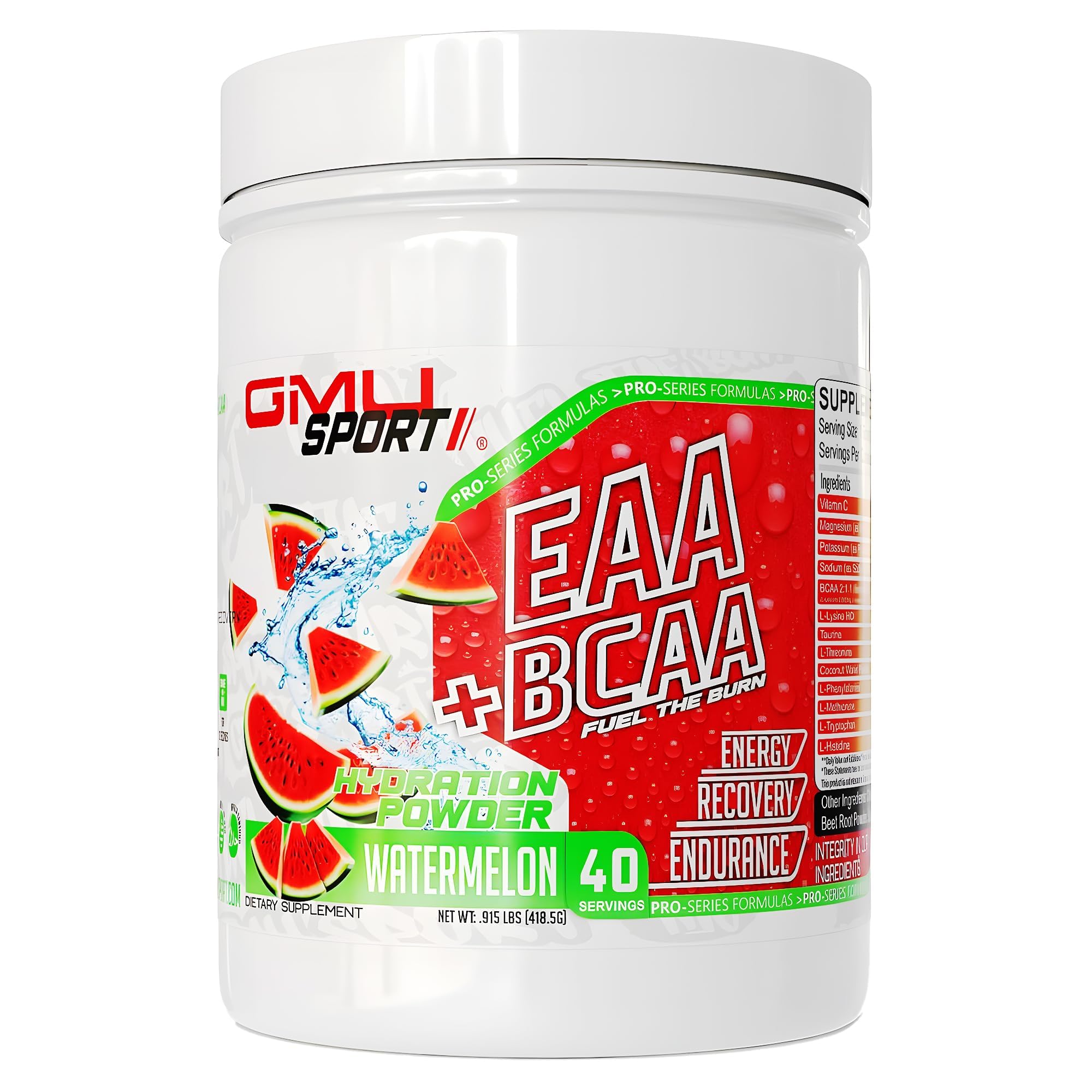 GMU Sport EAA + BCAA Powder Watermelon bottle (40 servings) front view