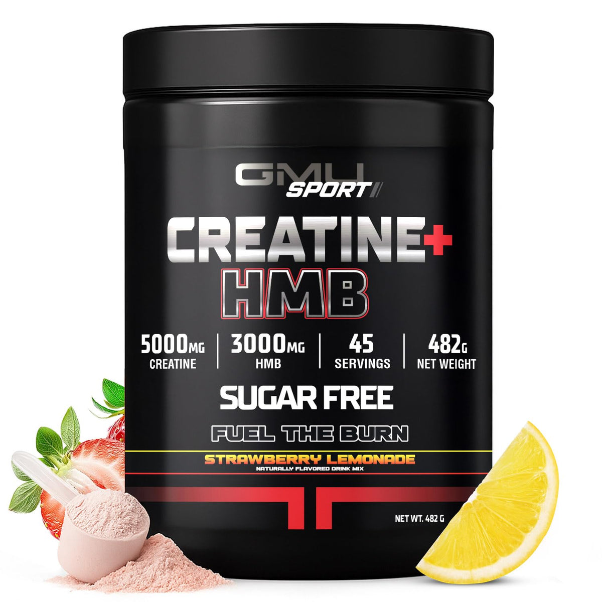 GMU SPORT Creatine 2.0 front of tub in Strawberry Lemonade flavor