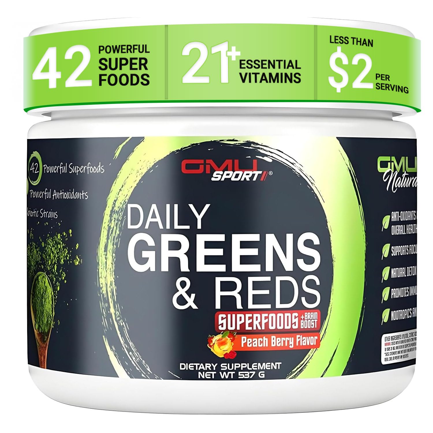 GMU SPORT Daily Greens & Reds Peach Berry packaging