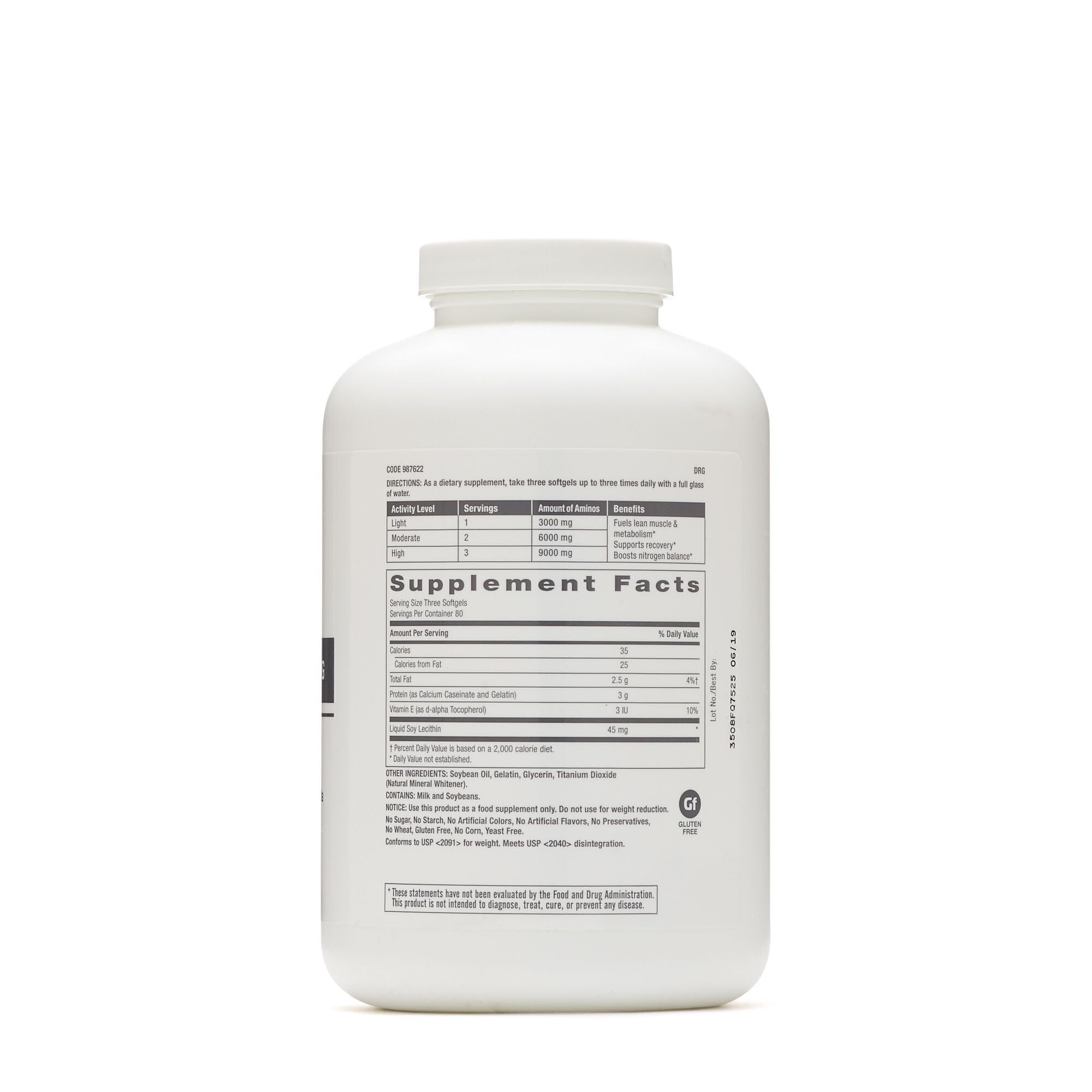 Close-up of softgels from GNC Amino 3000mg bottle