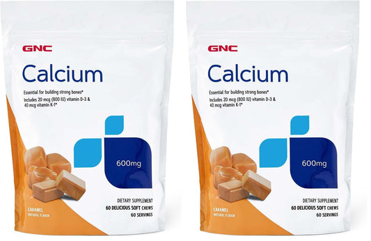 Front view of GNC Calcium 600mg caramel soft chews pack 2
