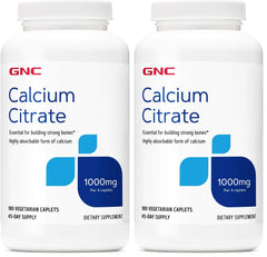 GNC Calcium Citrate 1000mg bottle with 180 vegetarian caplets in a 2-pack