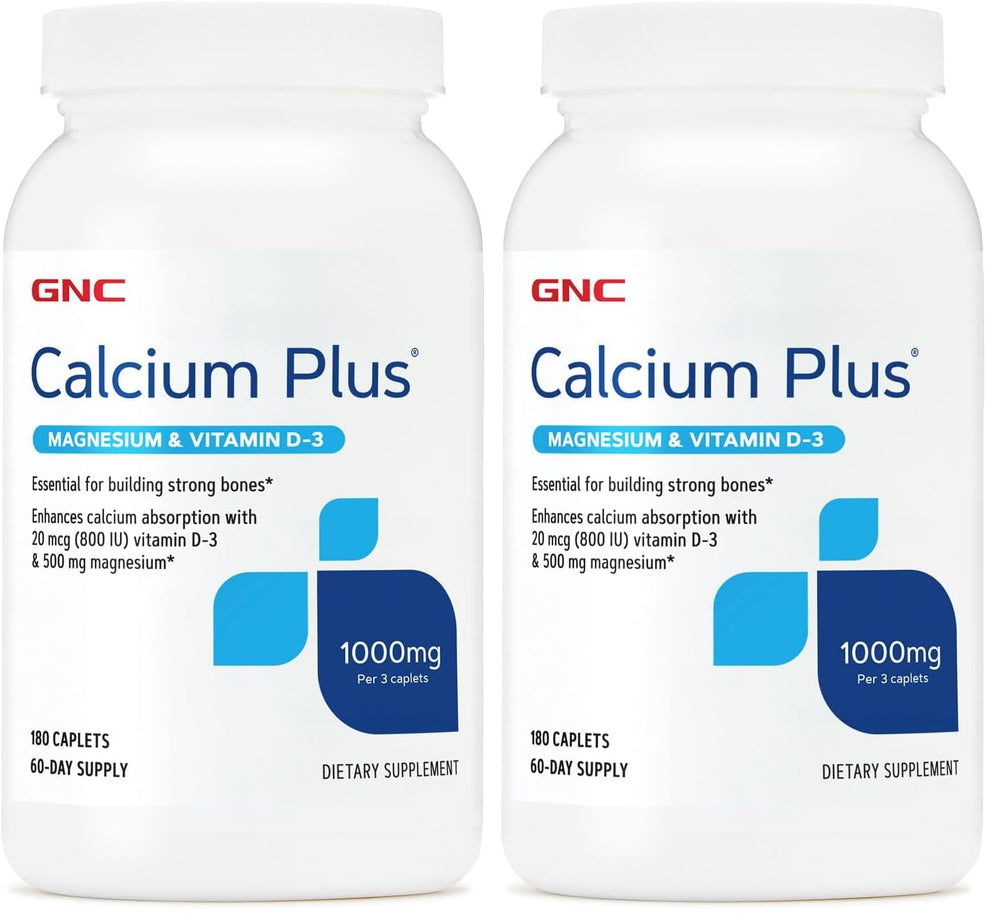 Front view of GNC Calcium Plus Magnesium Vitamin D-3 1000mg, 180-count pack of 2 bottles