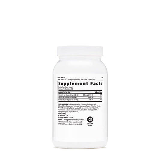 Side label showing calcium, magnesium, and vitamin D-3 amounts