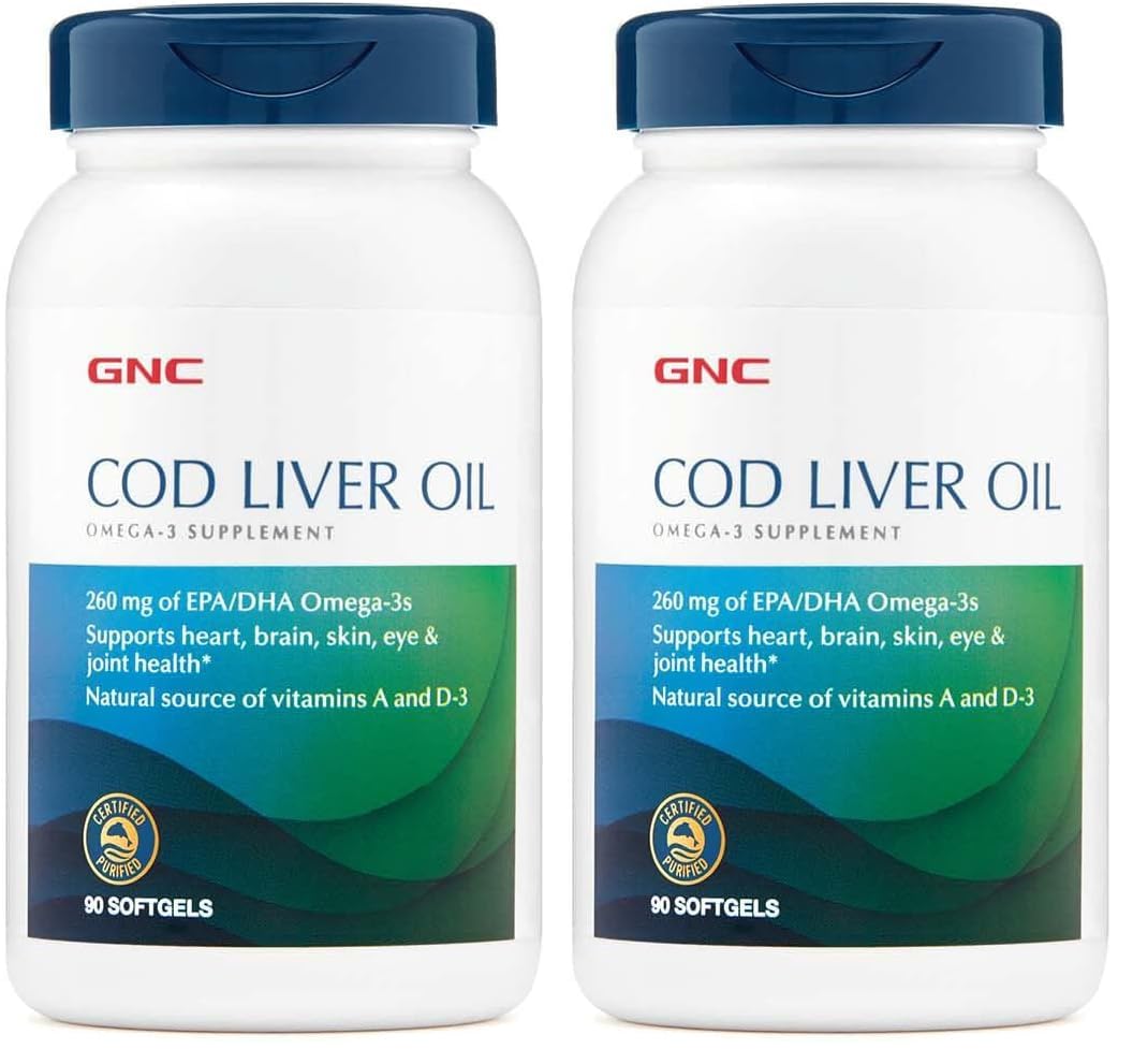 GNC Cod Liver Oil Omega-3 bottle and packaging