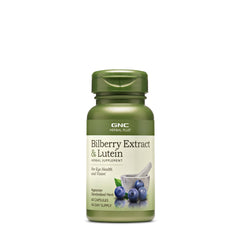 GNC Herbal Plus bilberry bottle highlighting 100 mg bilberry extract for eye support