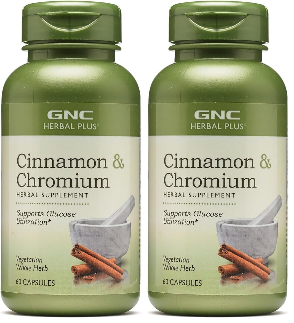 GNC Herbal Plus Cinnamon & Chromium supplement bottle pack of 2 with 30 servings