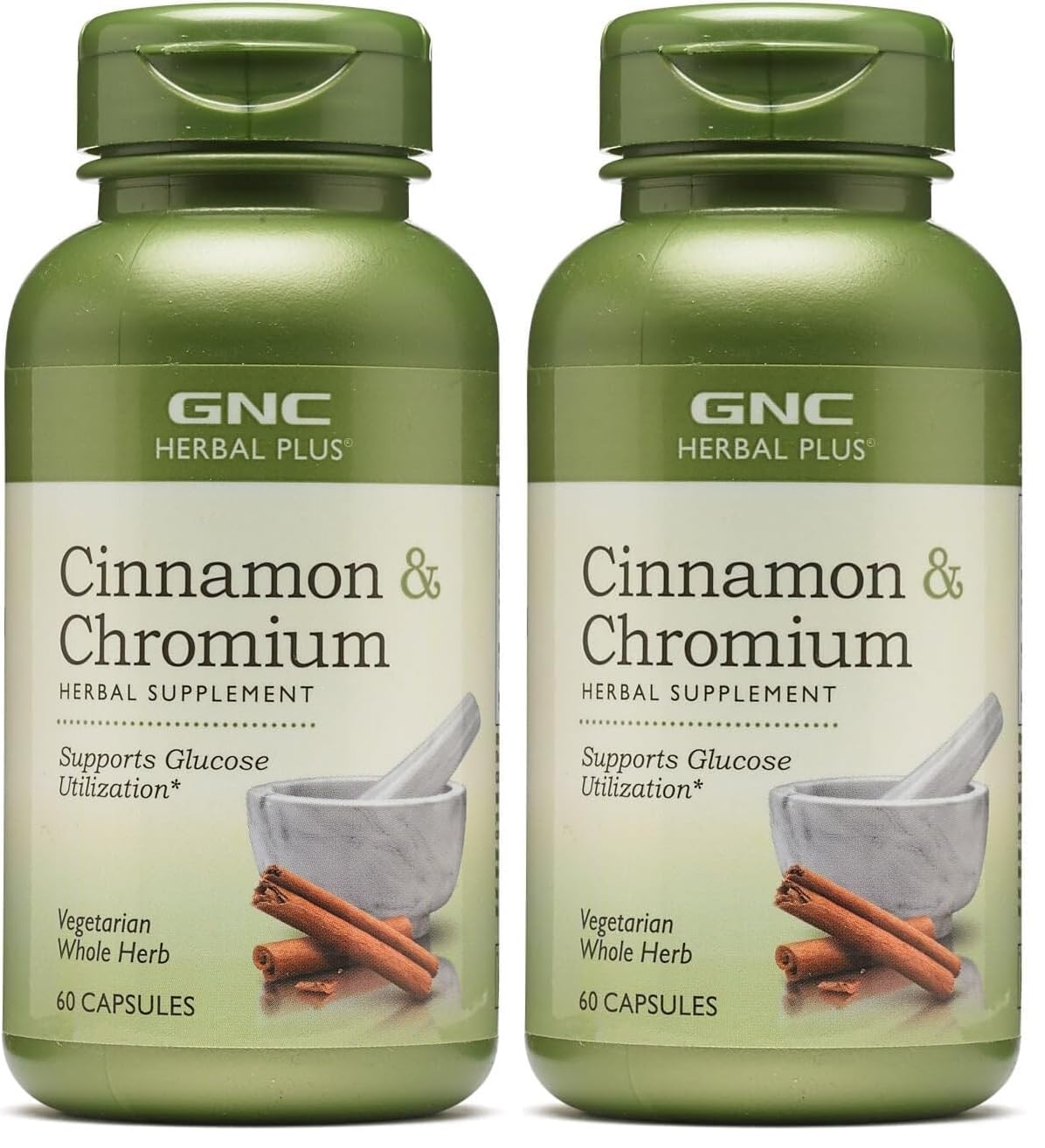 GNC Herbal Plus Cinnamon & Chromium supplement bottle pack of 2 with 30 servings