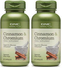 GNC Herbal Plus Cinnamon & Chromium supplement bottle pack of 2 with 30 servings