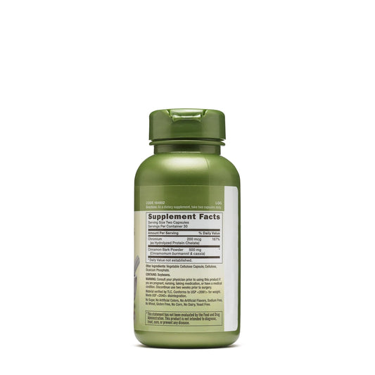 Ingredient label showing cinnamon bark powder and chromium content