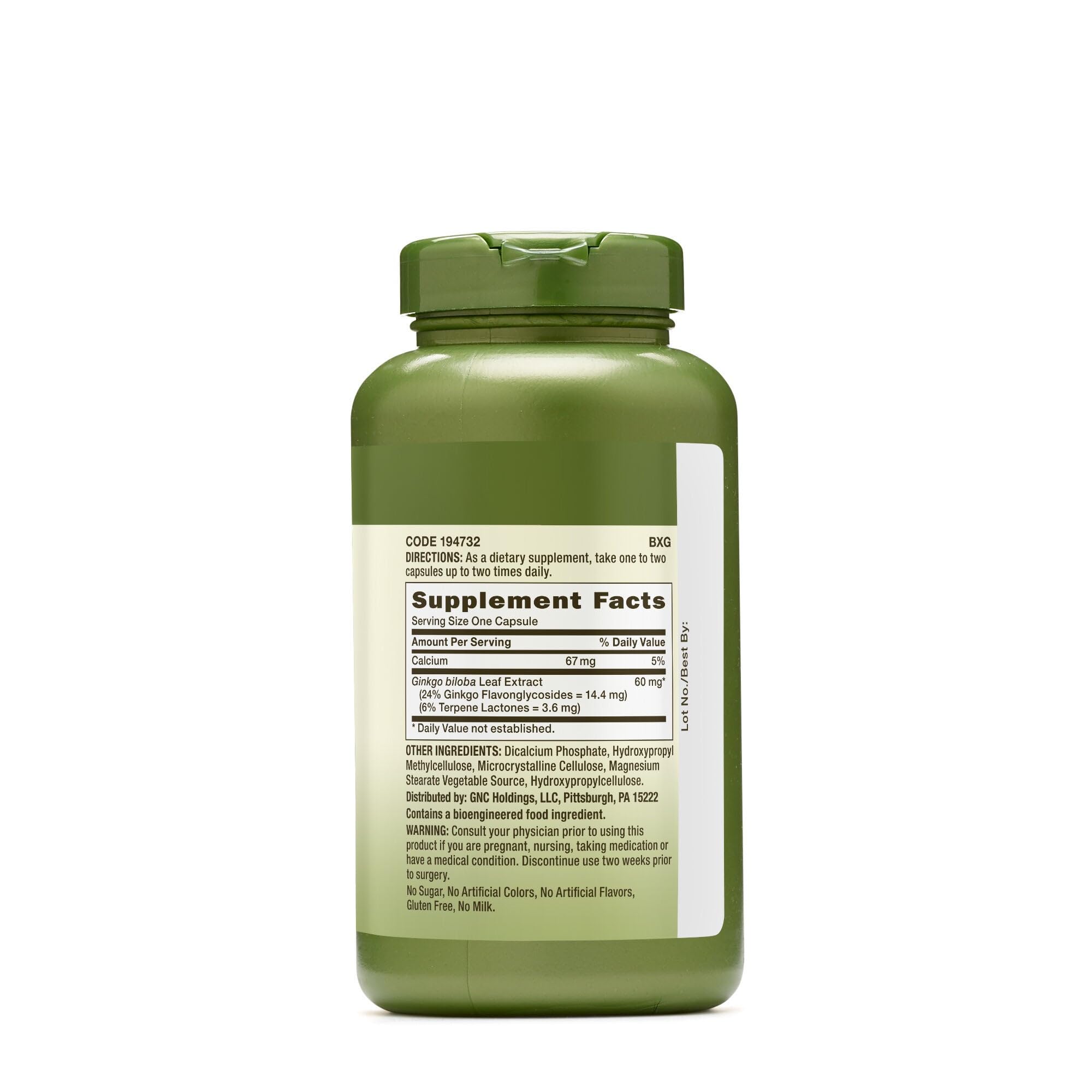 Bottle of GNC Herbal Plus Ginkgo Biloba 60mg Vegetarian 300 Servings