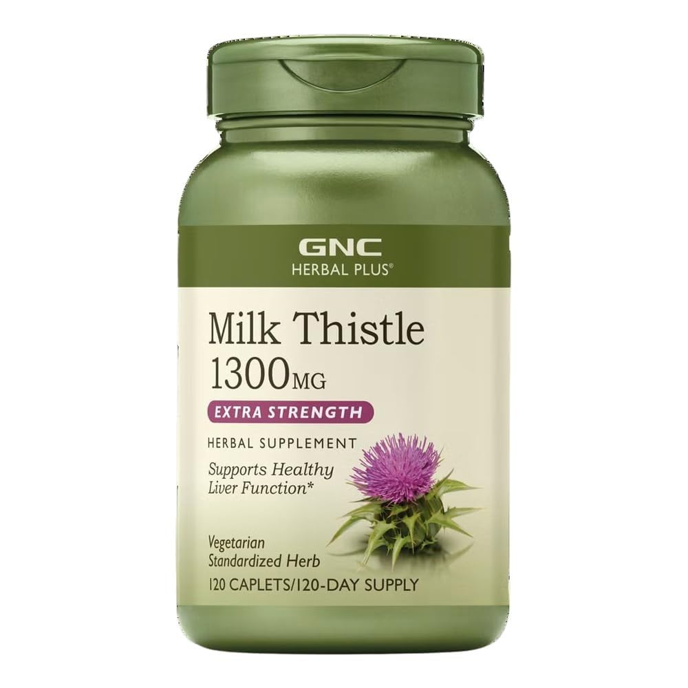 GNC Herbal Plus Milk Thistle 1300mg bottle supports liver health as part of daily wellness