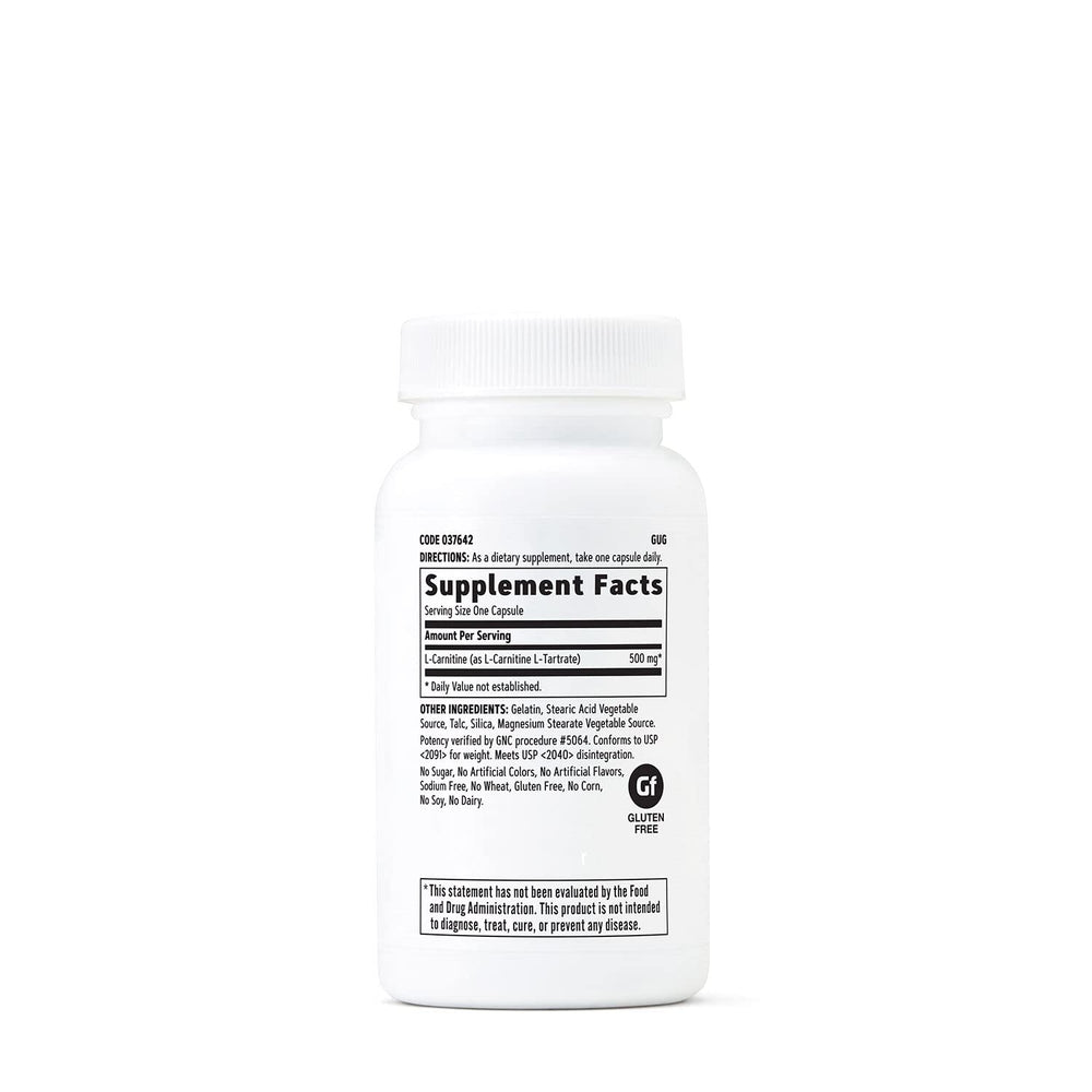 GNC L-Carnitine 500mg capsules bottle close-up