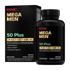 GNC Mega Men 50 Plus bottle front view for daily wellness support.