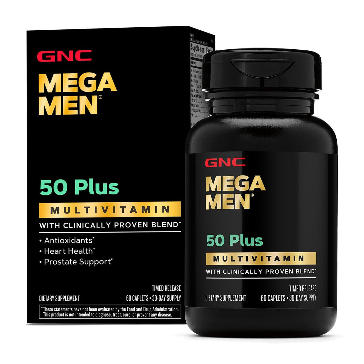 GNC Mega Men 50 Plus Multivitamin Caplets bottle front view